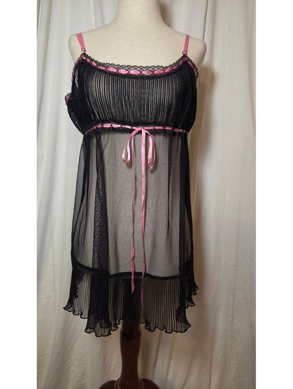 Vintage pink and black VS sheer babydoll camisole top size large